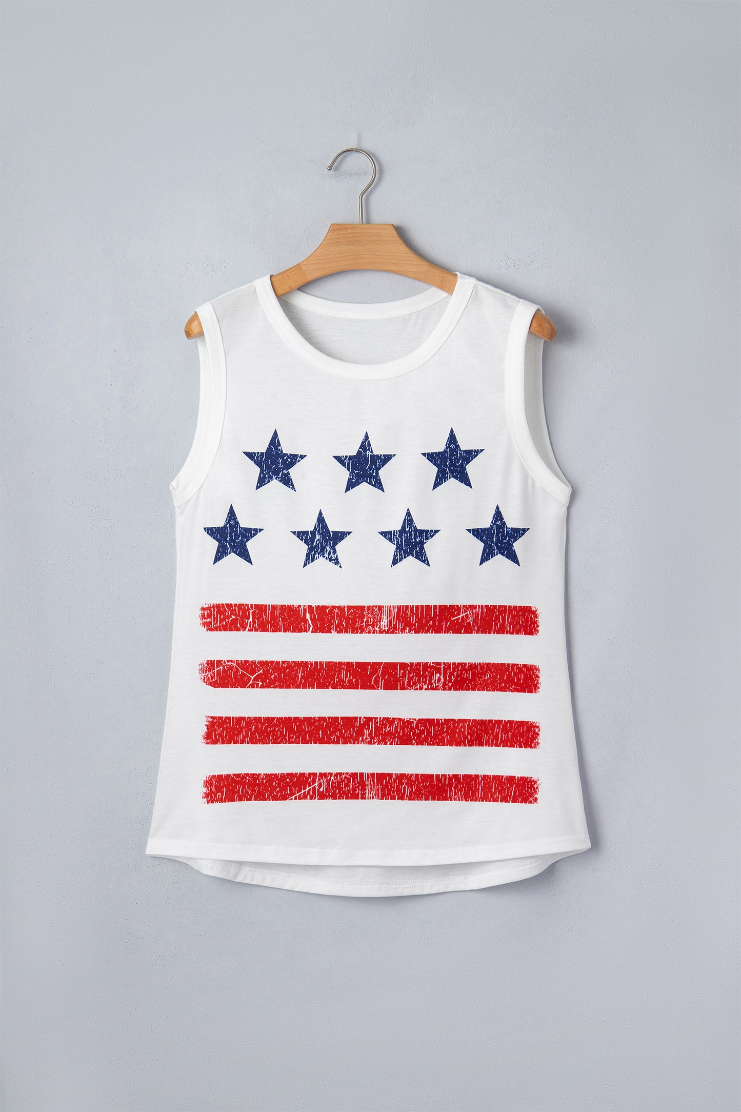 R1371 White Vintage Stars and Stripes Printed Casual Tank Top