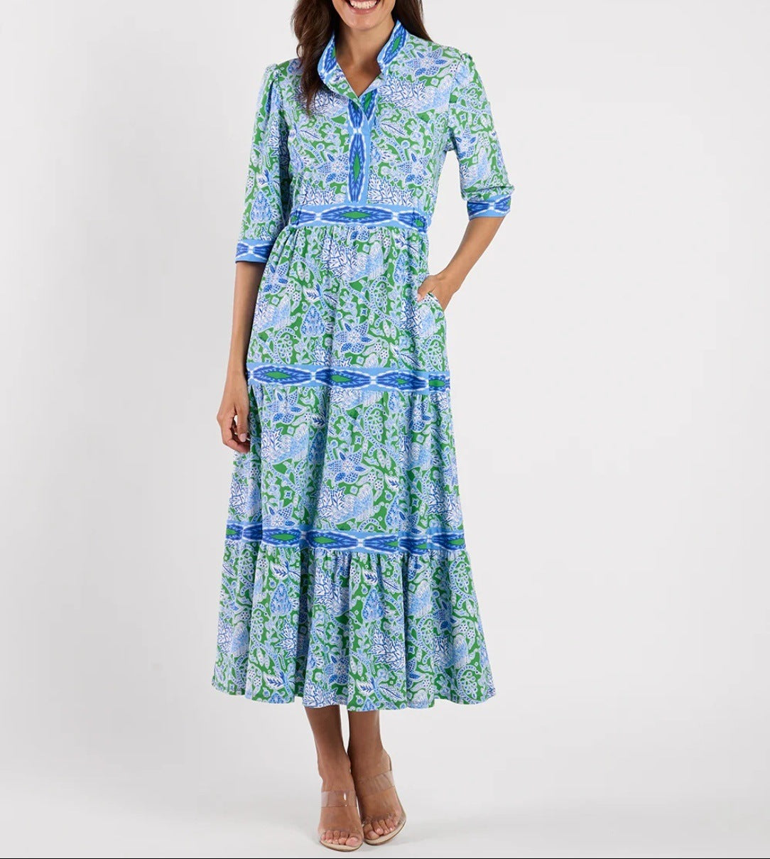 D5472 Half Sleeve Boho Style Long Dress