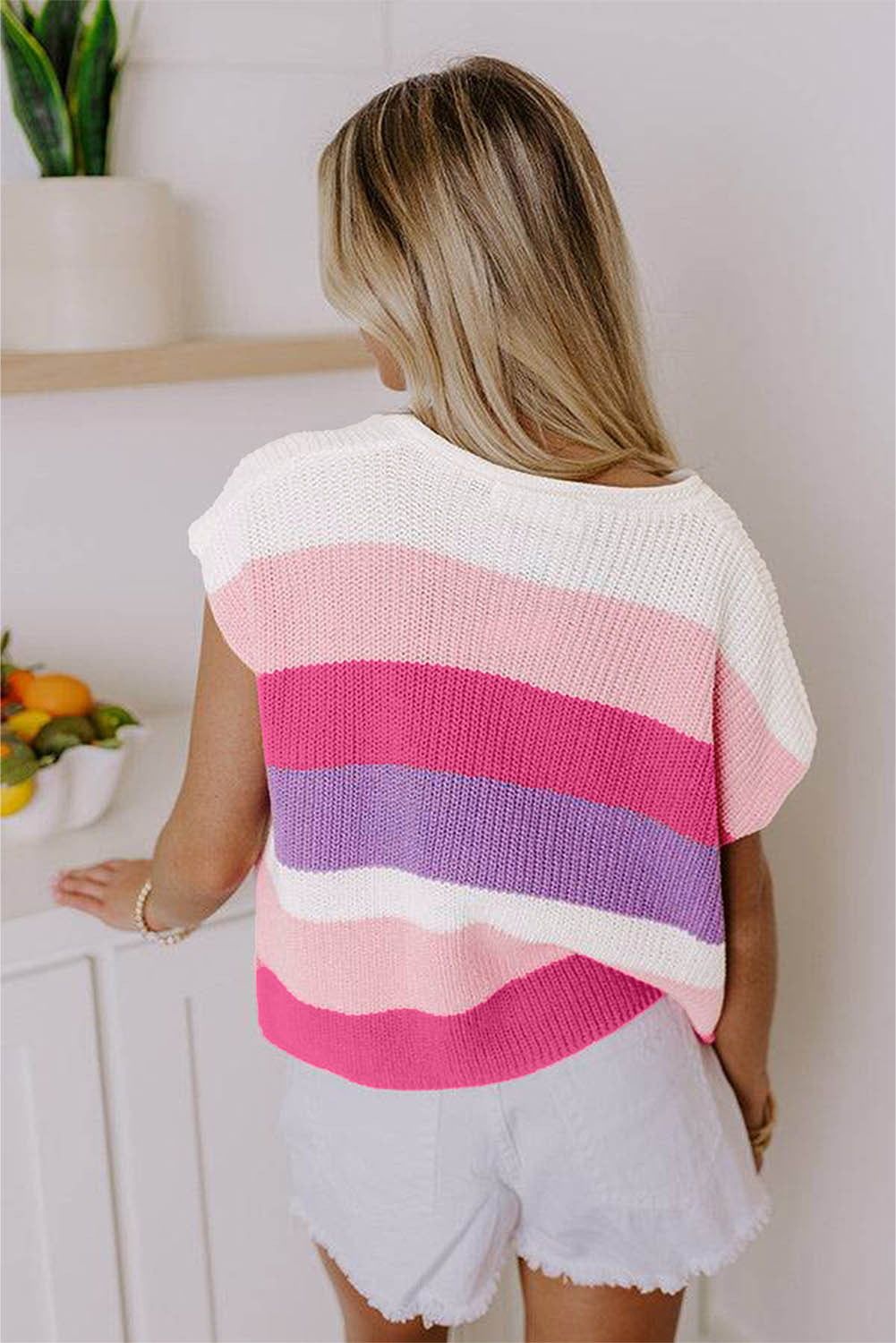 D5096 Color Block Short Sleeve Sweater T Shirt
