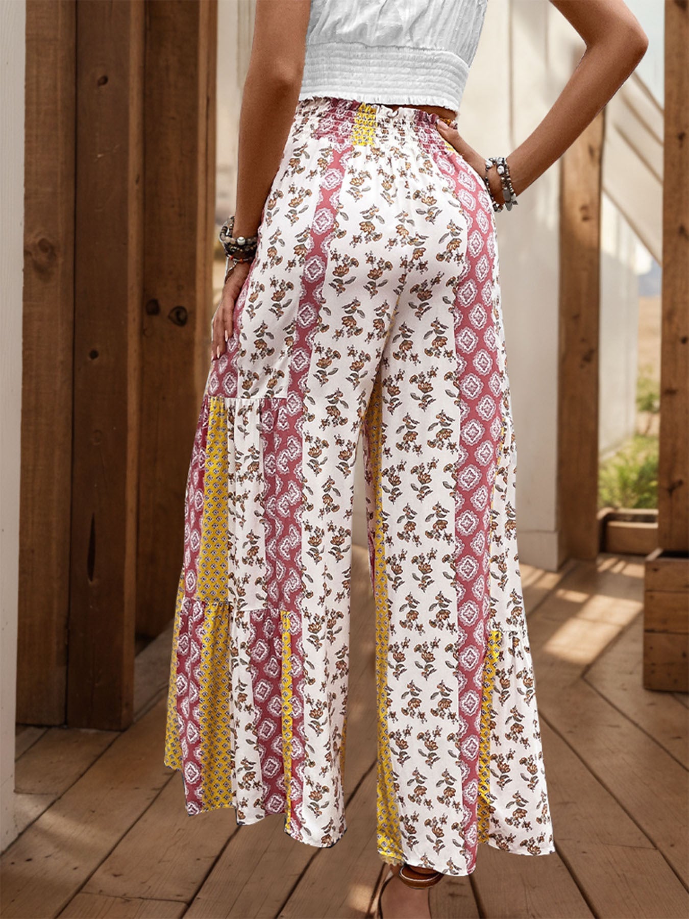 D5377 Summer Fashion Boho Style Wide Leg Pants