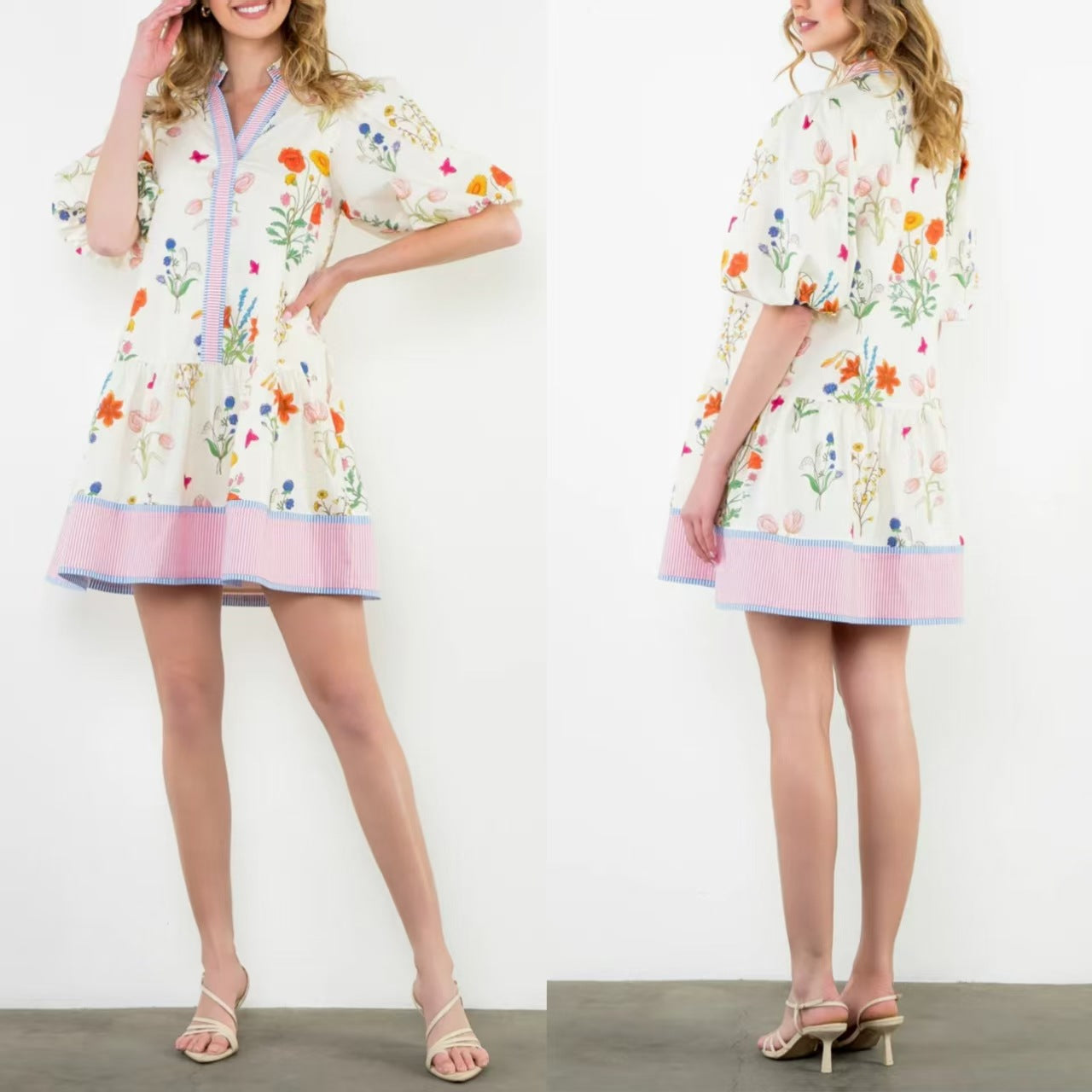 D5463 Summer Floral Print Mini Dress