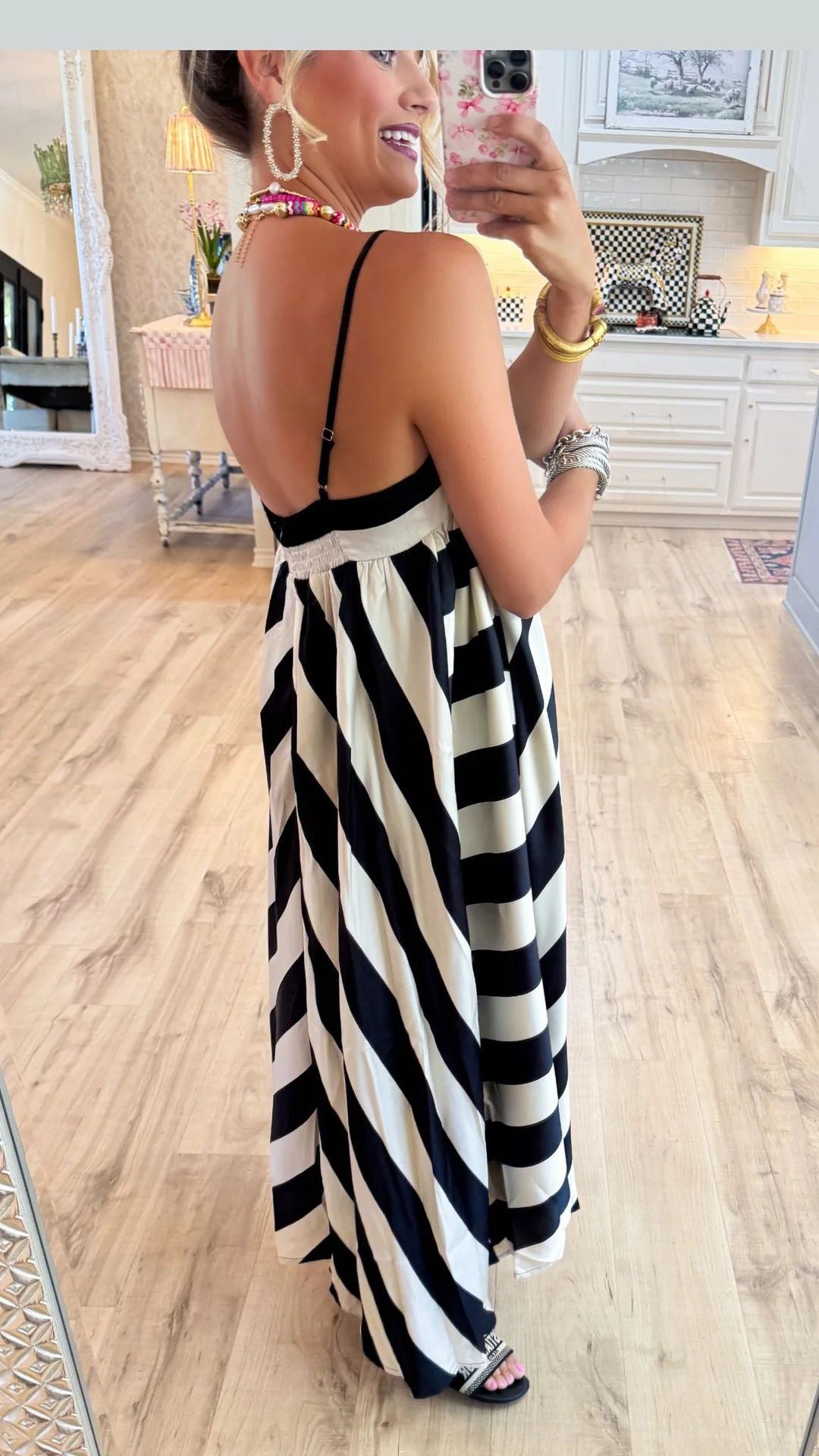 R1394 Black Stripe halter Long Dress