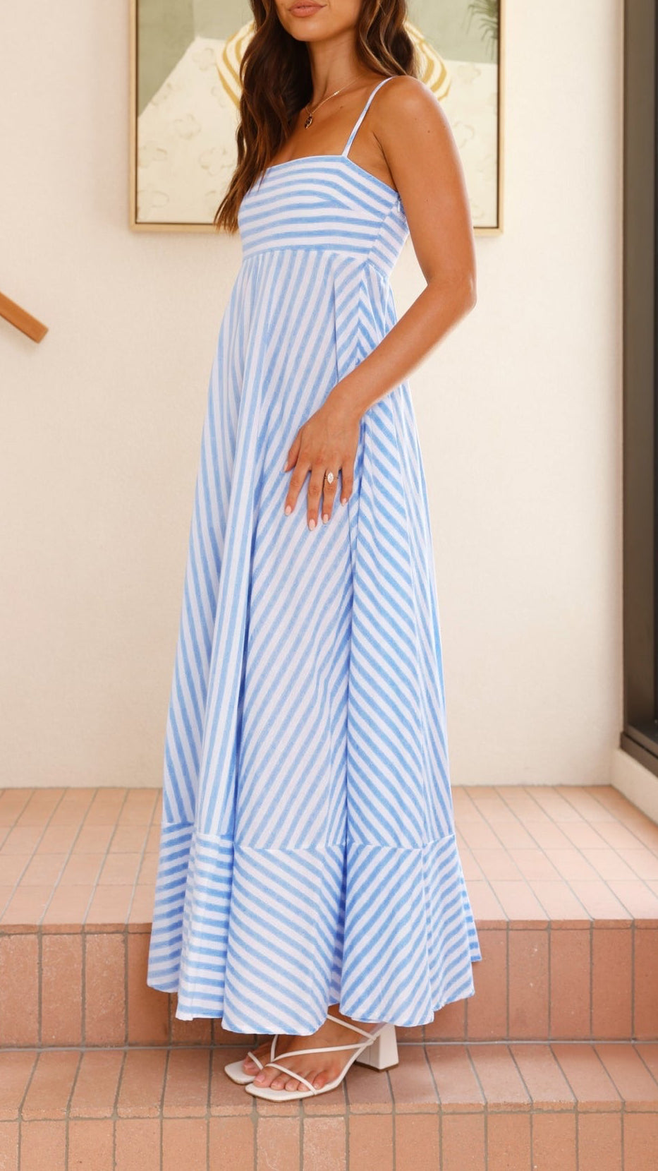 R1423 Stripe Long Slip Dress