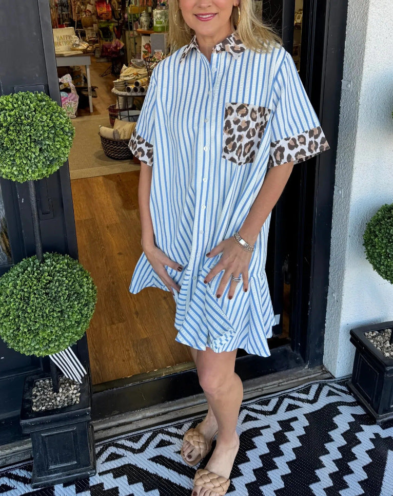 D5455 Leopard Patchwork Stripe Mini Dress