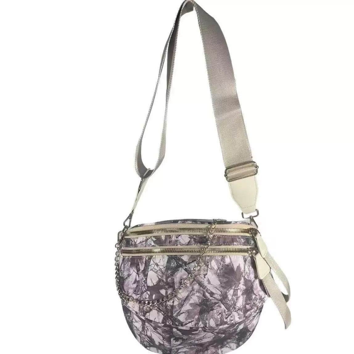 R1202 Gold Chain Strap Double Zipper Crossbody Bag