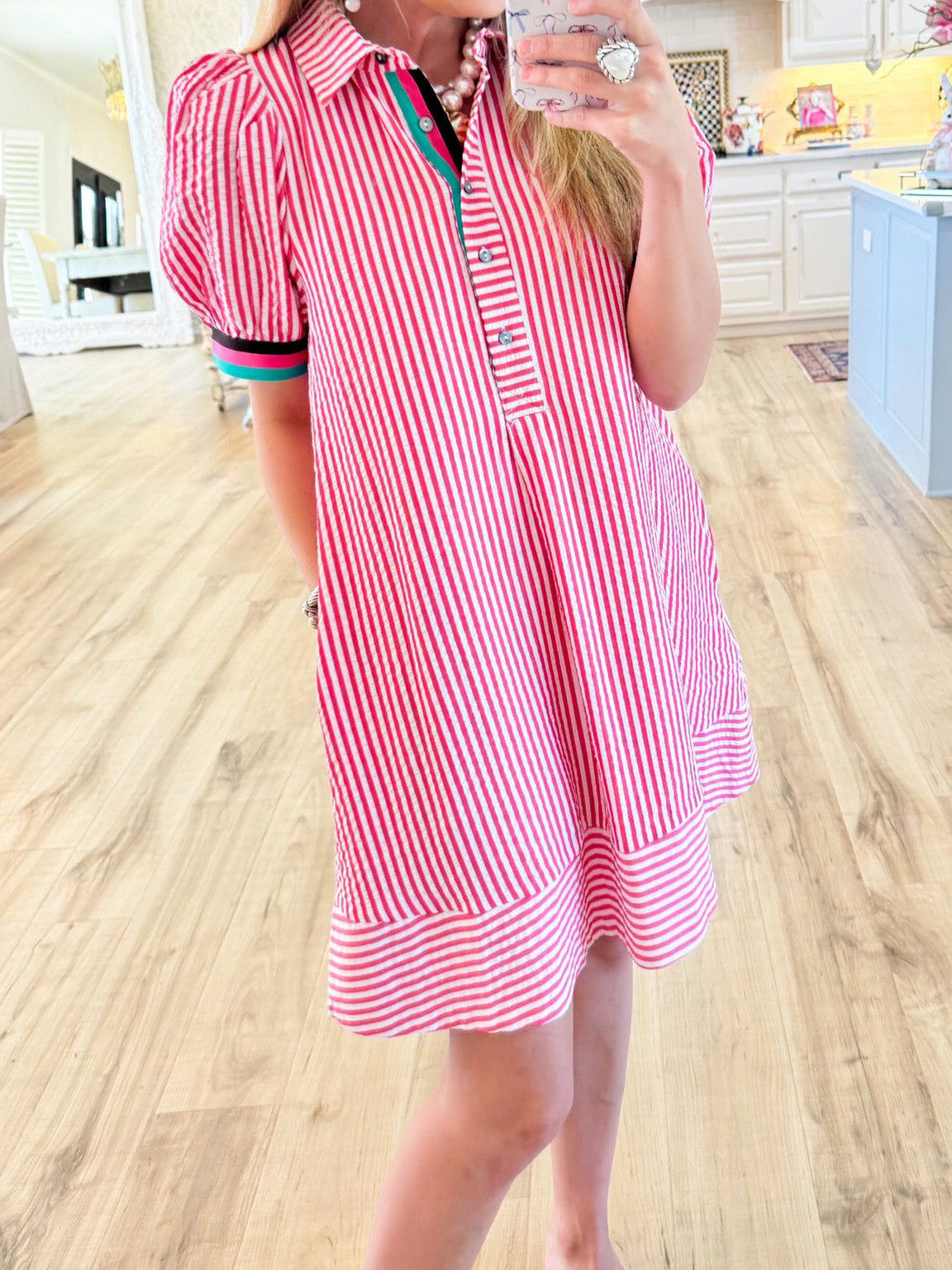 D5534 Collar Neck Stripe Shirt Dress