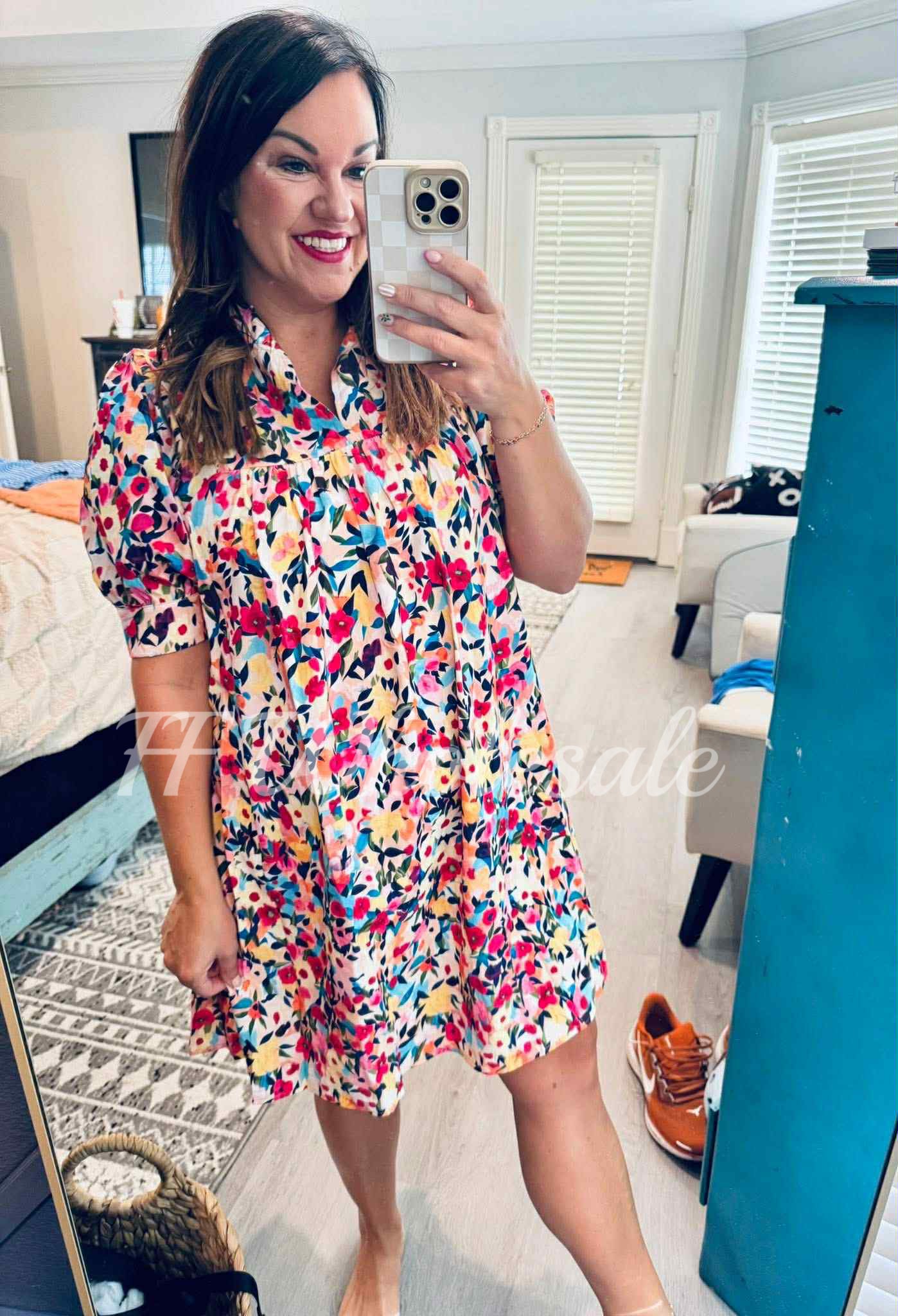 R1256 Floral Puff Sleeve Mini Dress