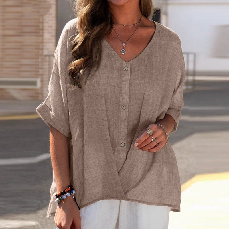R1438 Oversized Half Sleeve Line Shirt