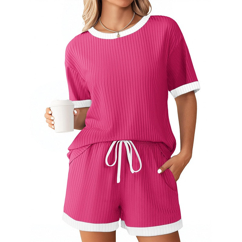 R1312 Summer Casual Two Pieces Pajama Set Homewear.