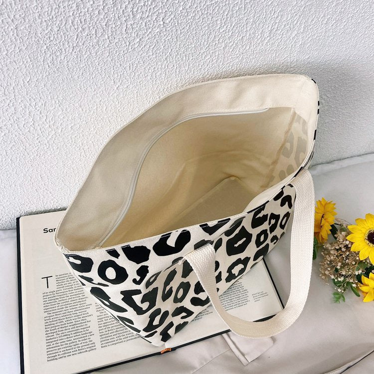 R1248 Leopard Print Canvas Tote Bag