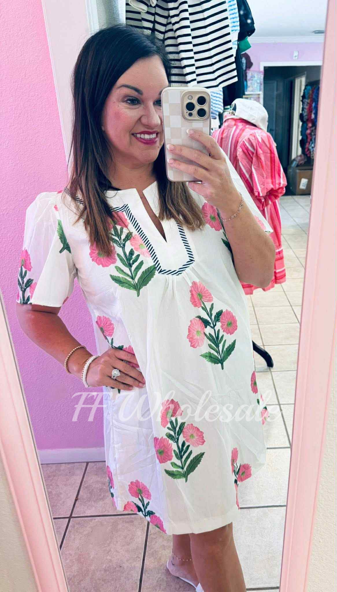 R1258 Short Sleeve Floral Mini Dress