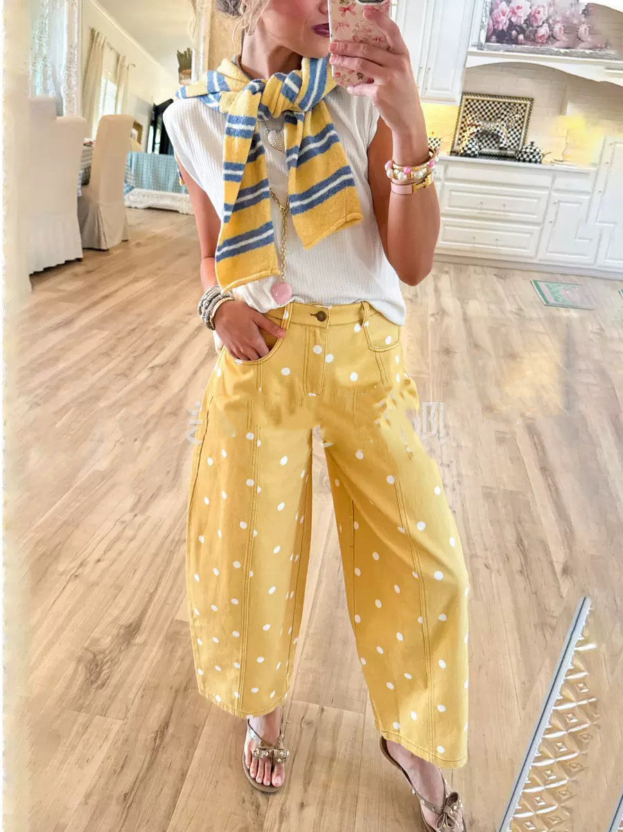 D5532 Polk Dot Wide Leg Jeans