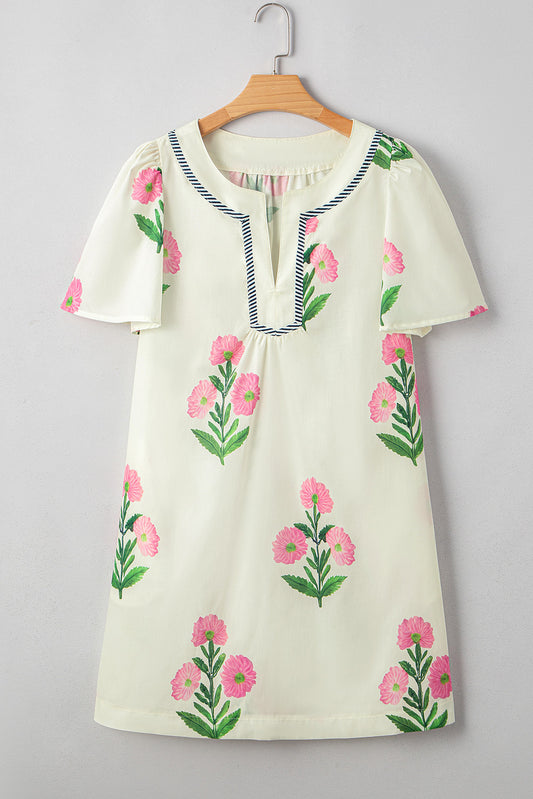 R1258 Short Sleeve Floral Mini Dress