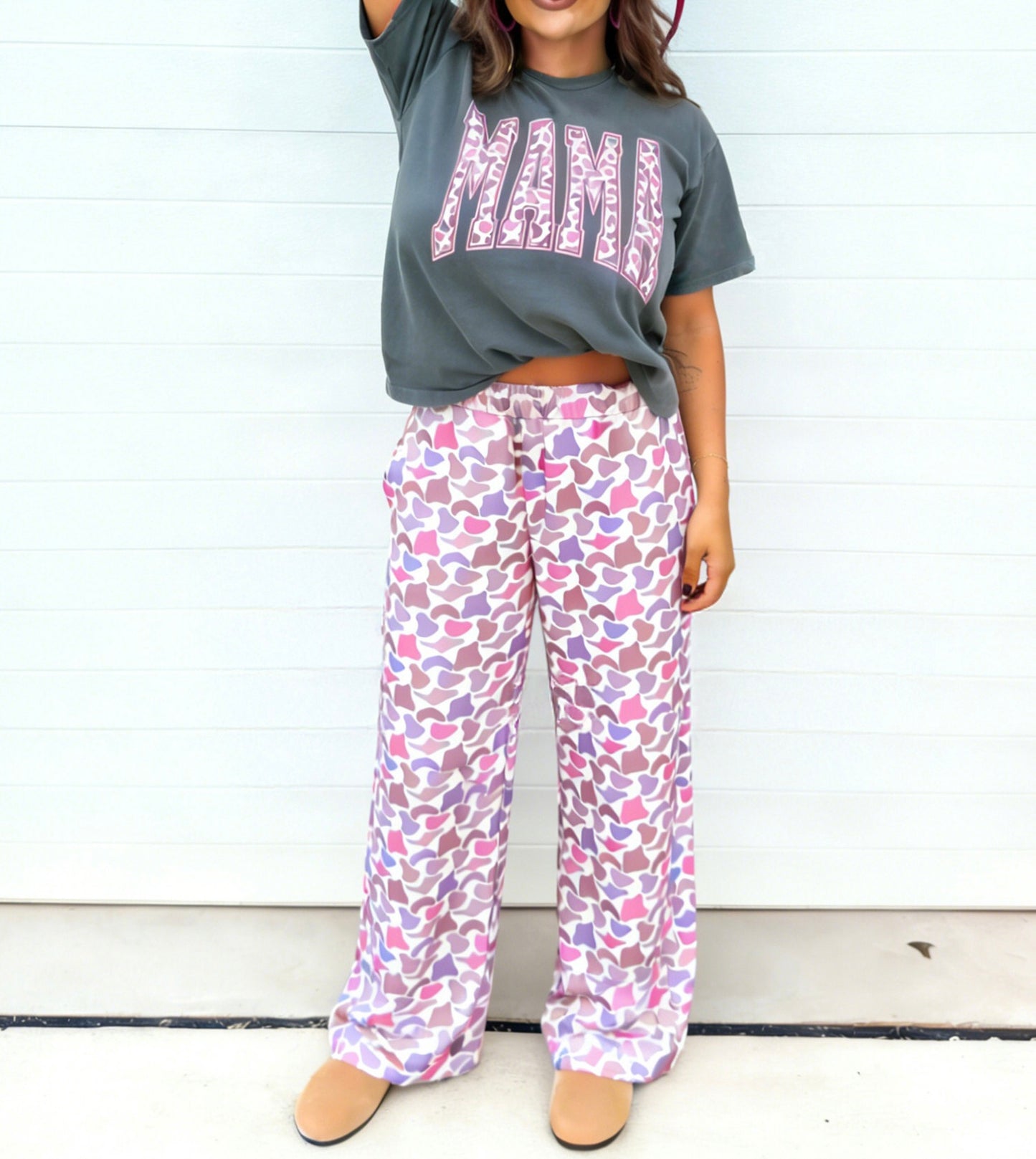 R1240 Mama Letter Graphic Tee & Pant Set