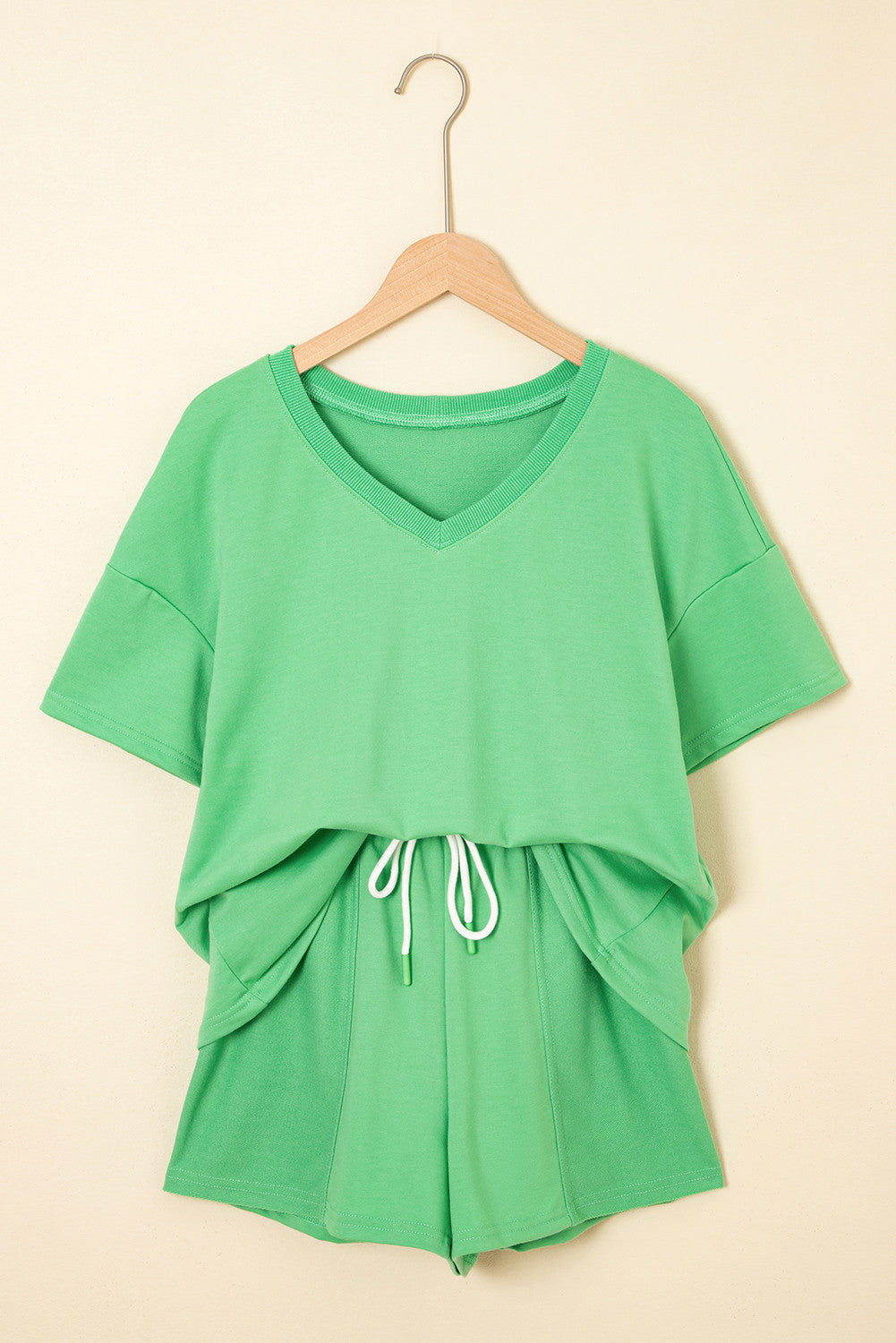 R1331 Solid Color T shirt & Drawstring Shorts Set