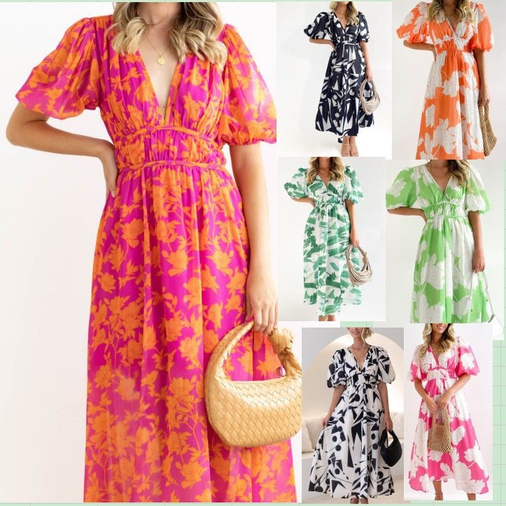 R1309 Summer Floral Print Long Dress