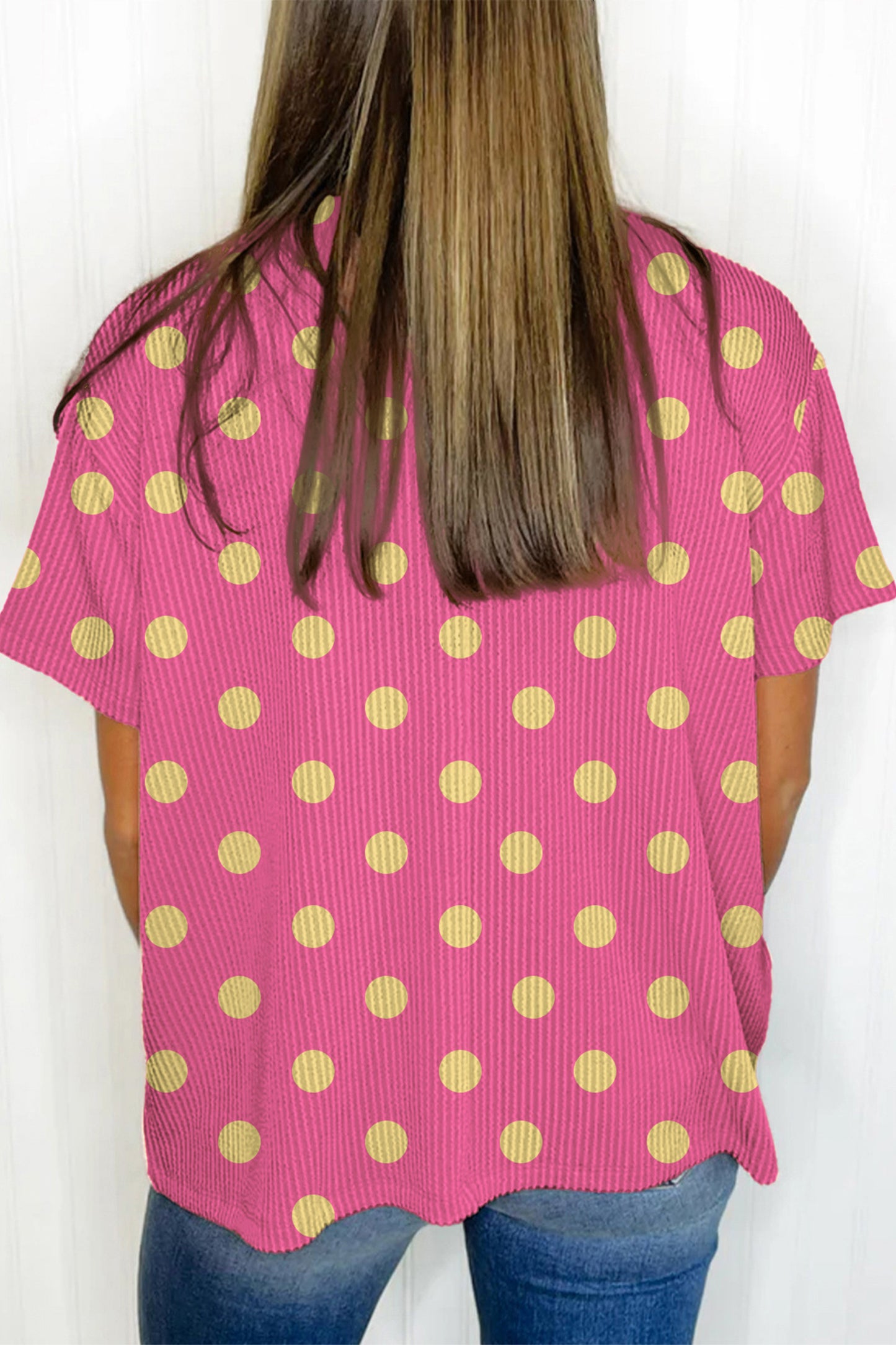 R1384 Sky Blue Raised Rib Polka Dot Oversize Tee