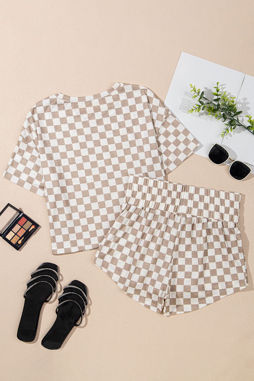 D4531 Checkerboard T Shirt and High Waist Skorts 2 Piece Outfit