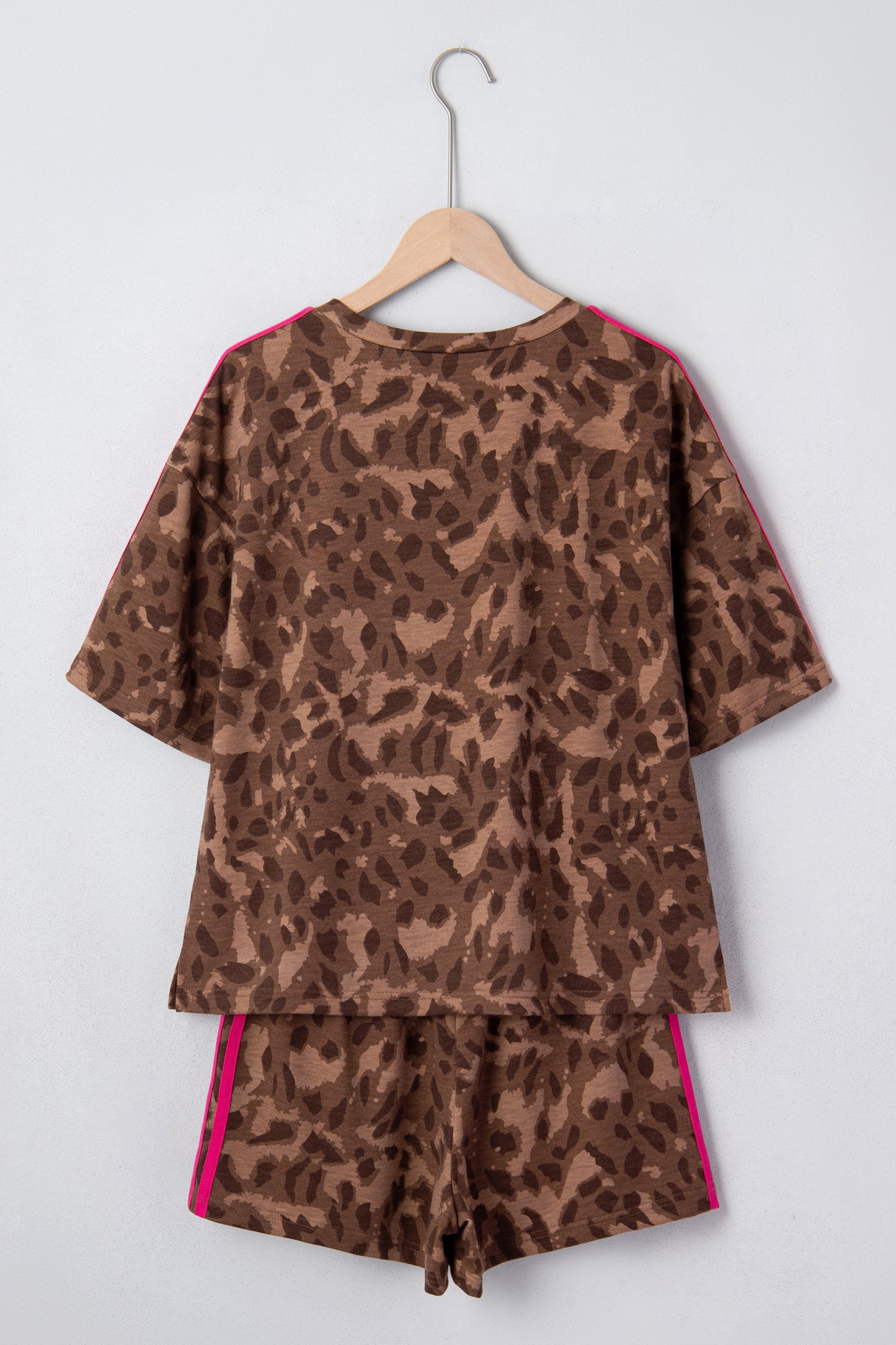 R1194 Pink Stripe Leopard  Shorts Set