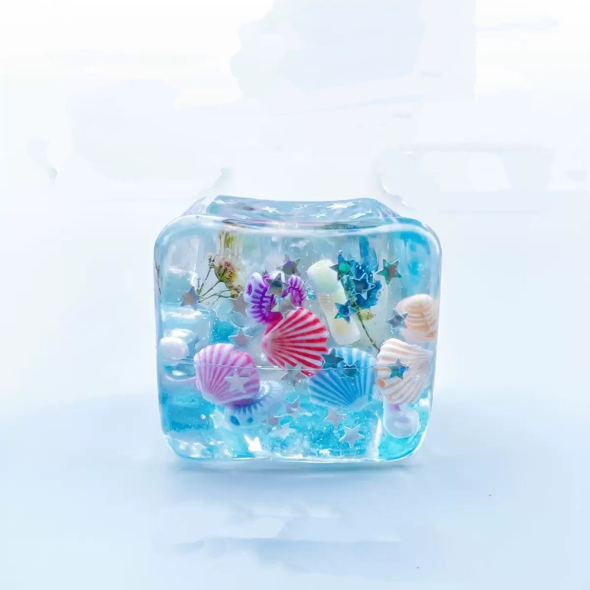 R1467 Aruba Blue Slow Rebound TPR Squishy with Seashell Charms Injection Molded Water Sound Stress Relief Toy