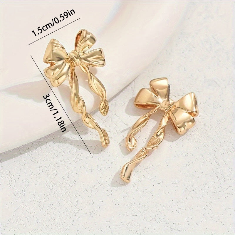R1261 Bow Knot Plated Alloy Stud Earrings