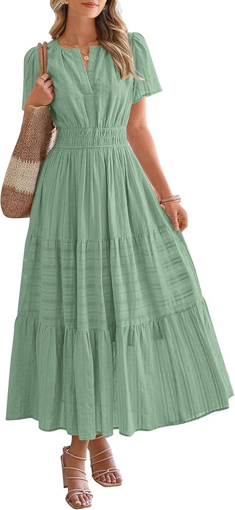 D5479 Solid Color Ruffle Dress Big Hem Long Dress