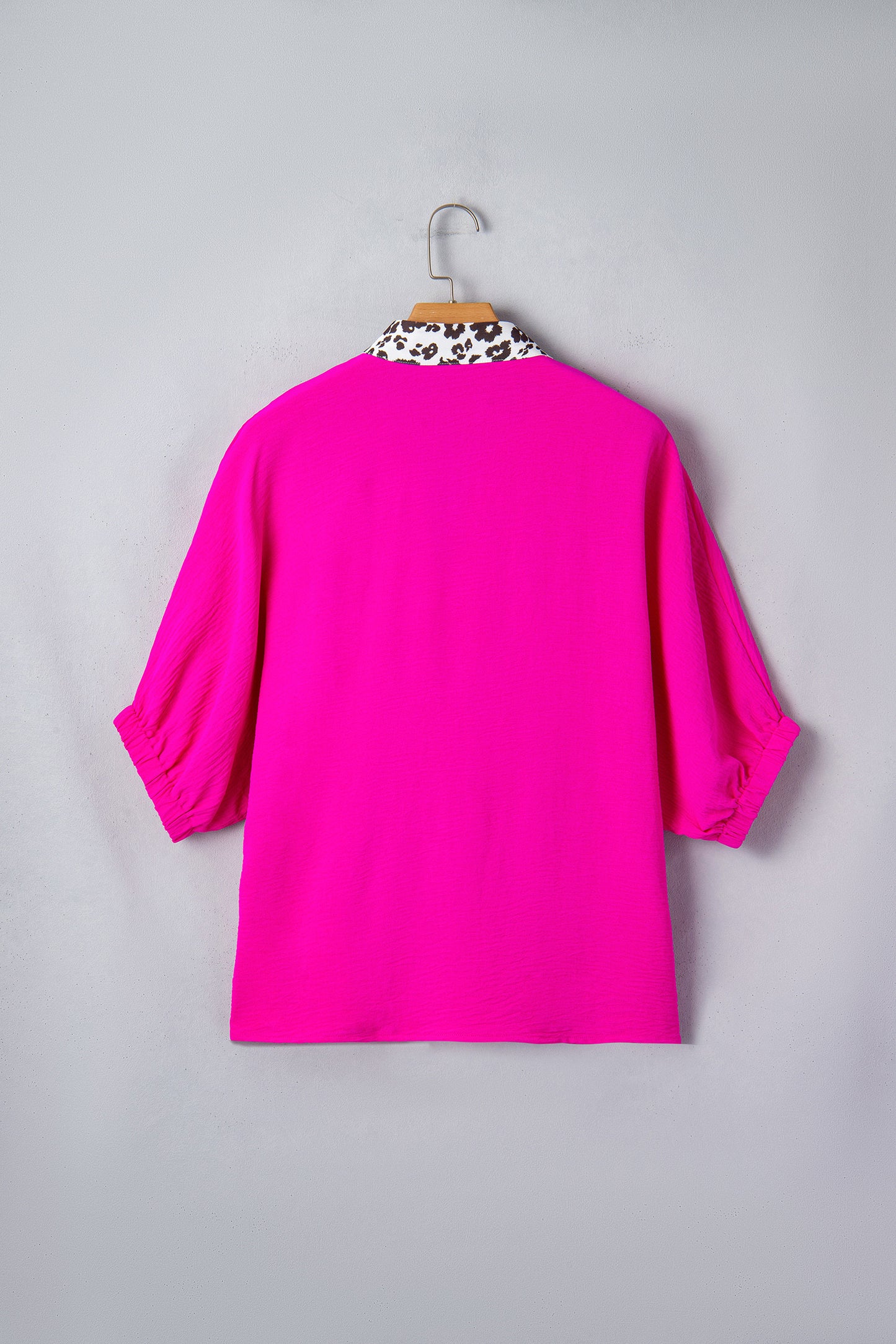 R1326 Dolman Half Sleeve Leopard Patchwork Trim V Neck Blouse