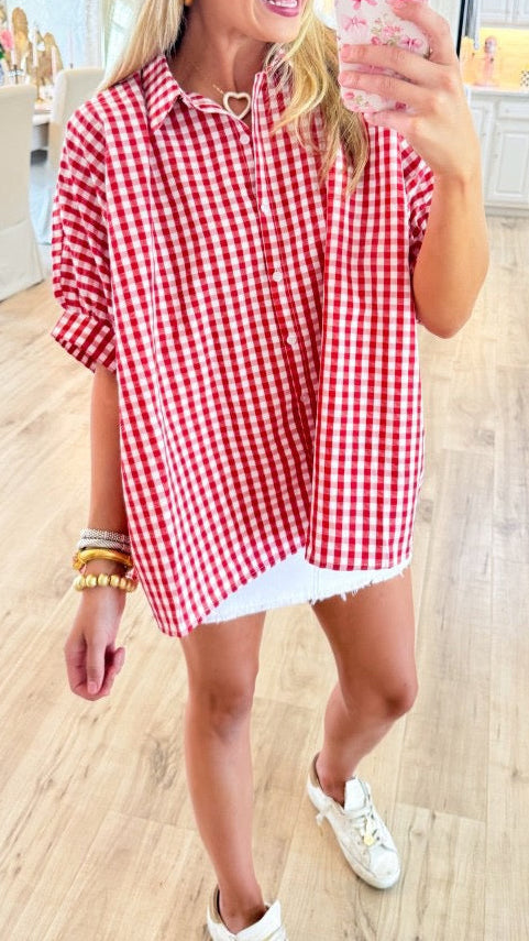 R1480 Gingham Print Oversized T Shirt
