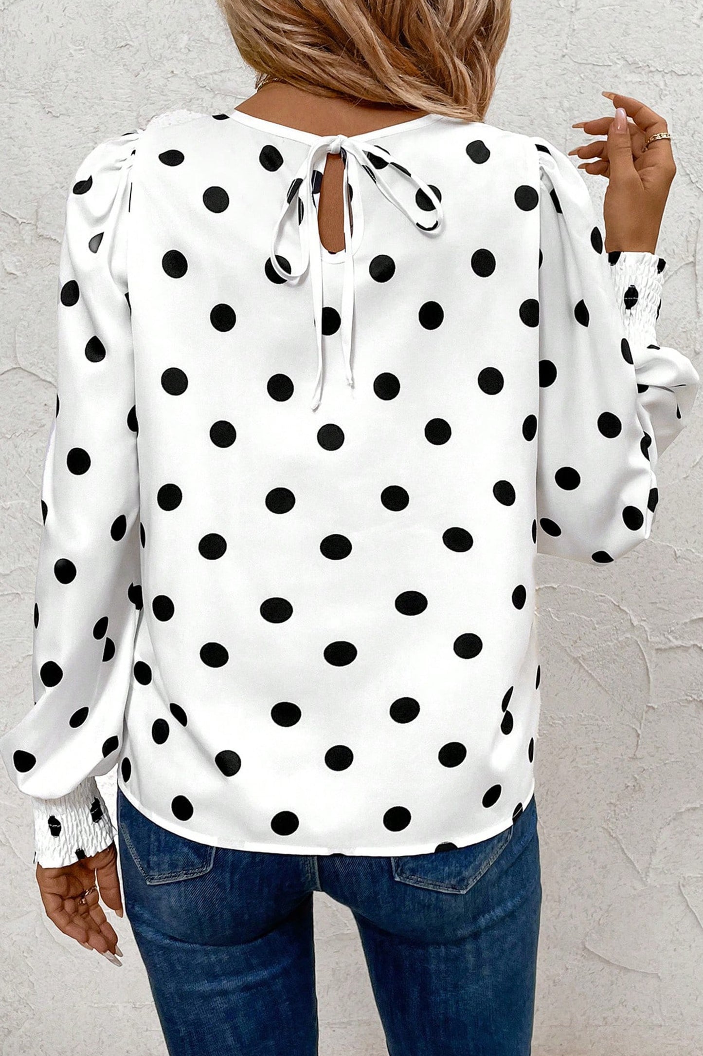 R1280 Long Sleeve Polka Dot Print Blouse