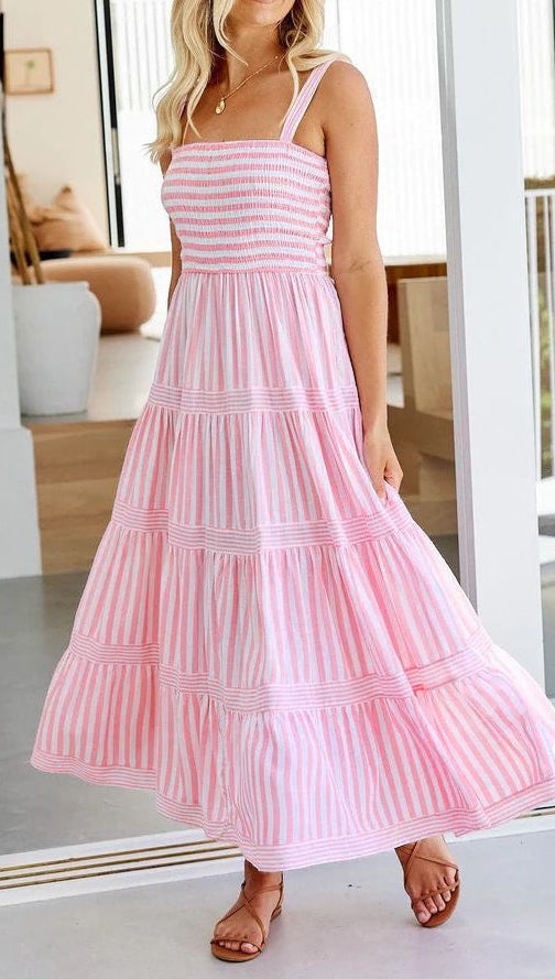 R1422 Stripe Long Slip Dress