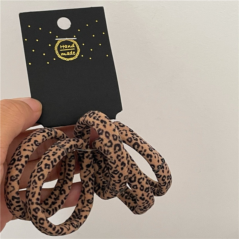 R1207 5pcs Leopard Elastic Hair Tie Set