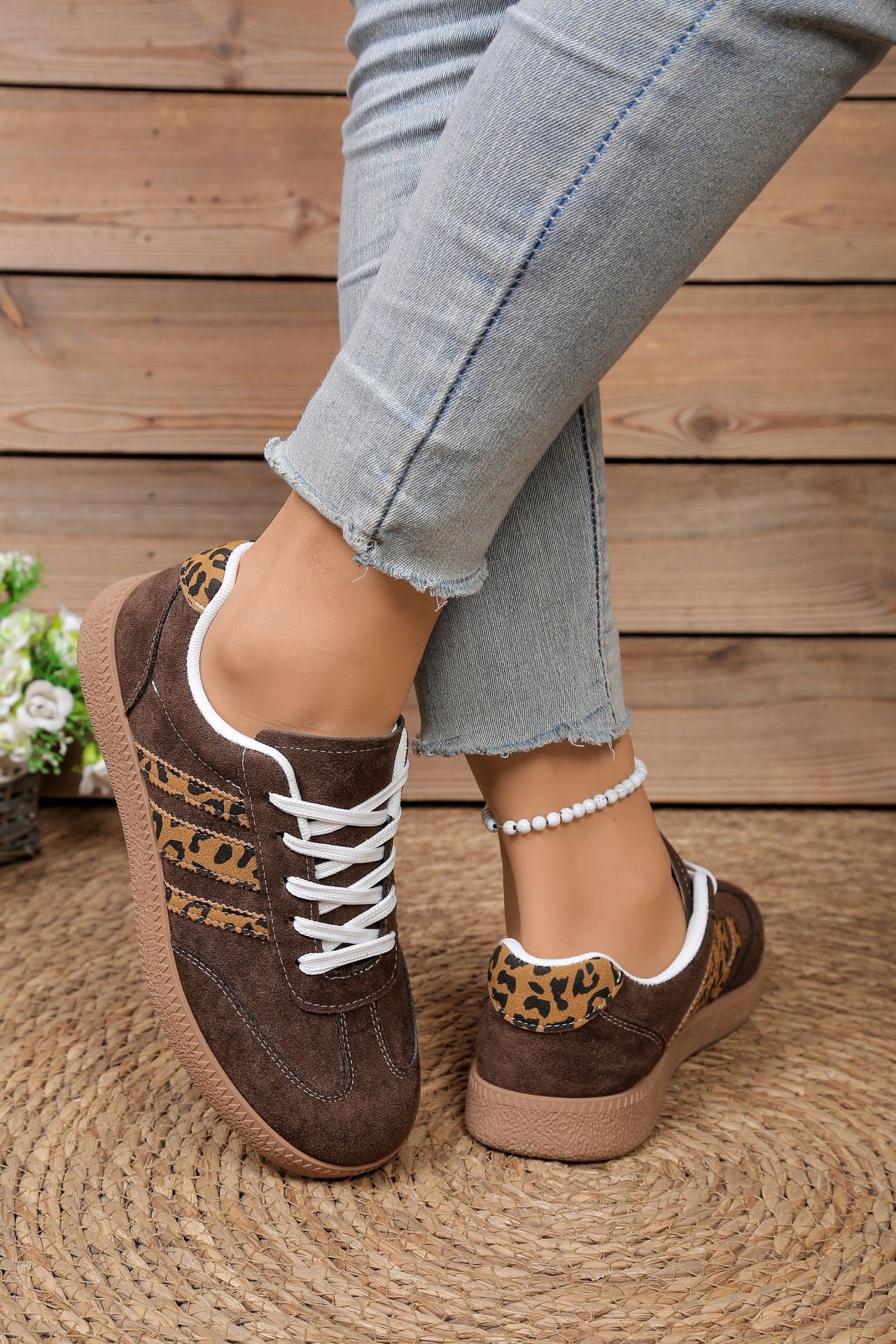 R1250 Leopard Faux Suede Coffee Shoes