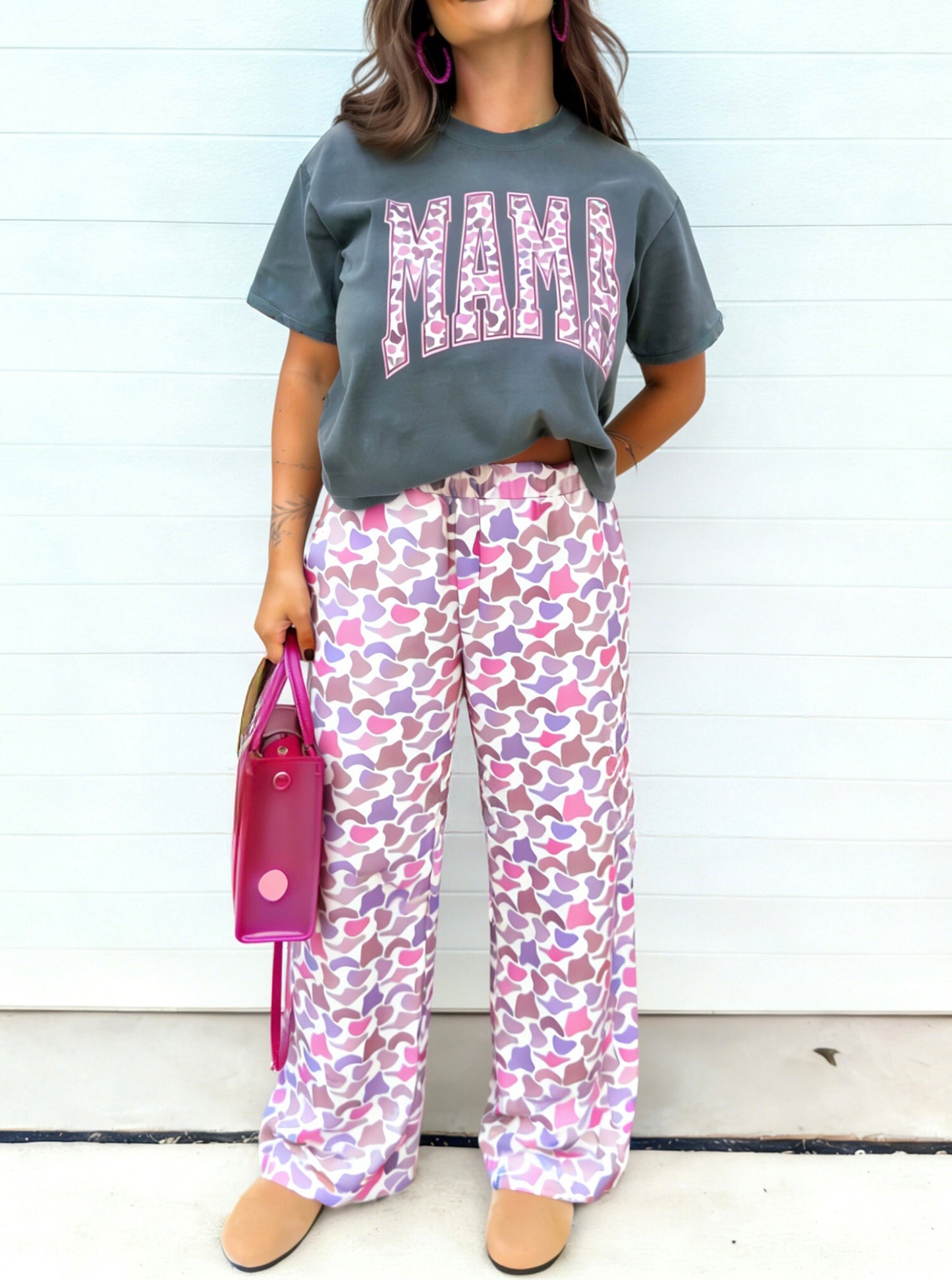 R1240 Mama Letter Graphic Tee & Pant Set