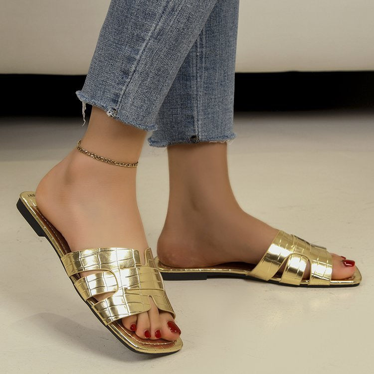 R1275 Crocodile Pattern Roman Style Flat  Slippers