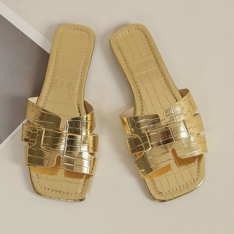 R1275 Crocodile Pattern Roman Style Flat  Slippers