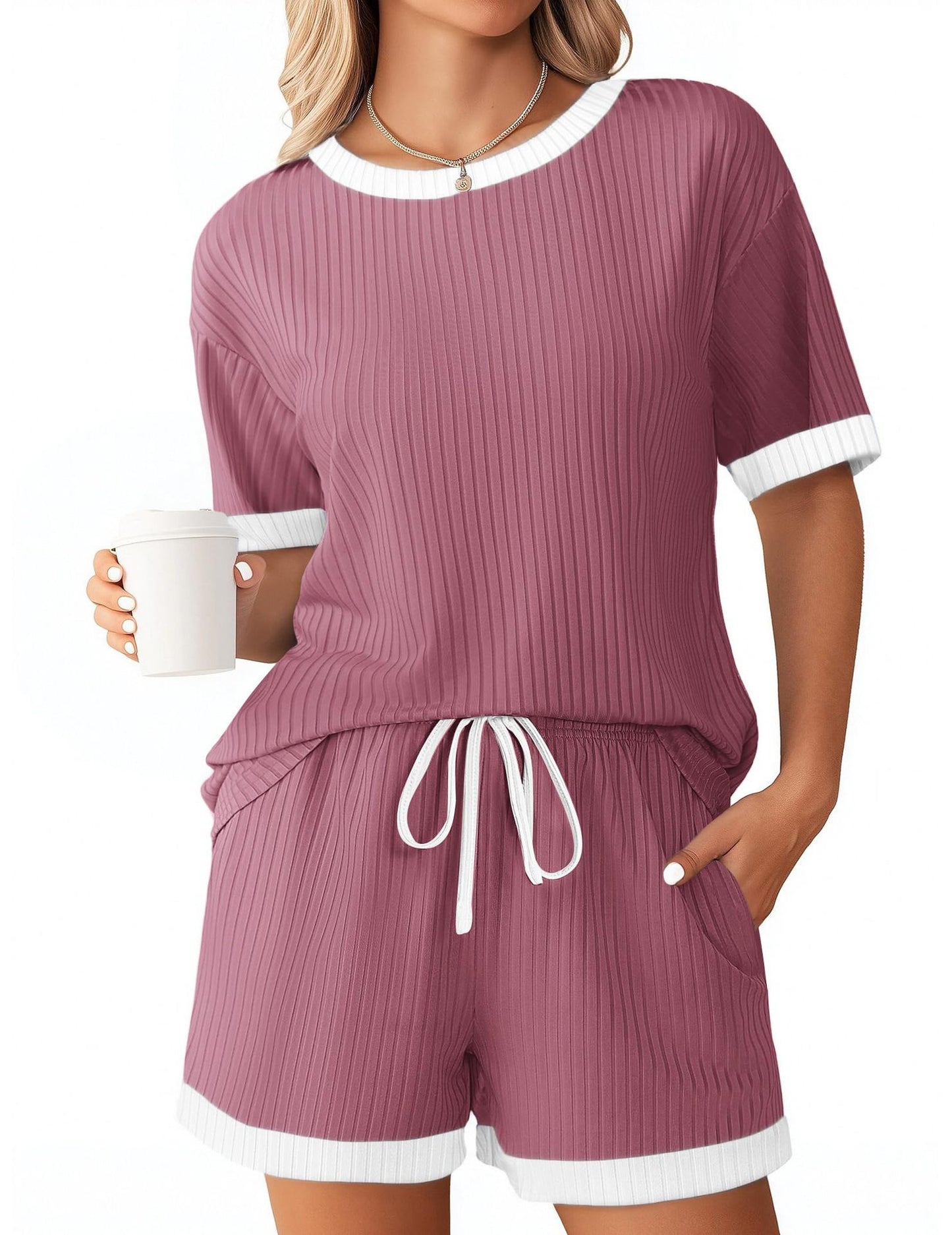 R1312 Summer Casual Two Pieces Pajama Set Homewear.