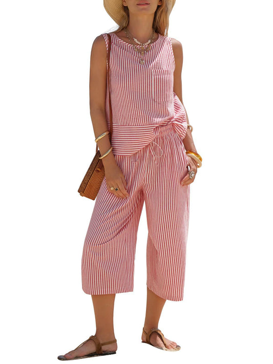 D5520 Sleeveless Top & Capri Pants Set