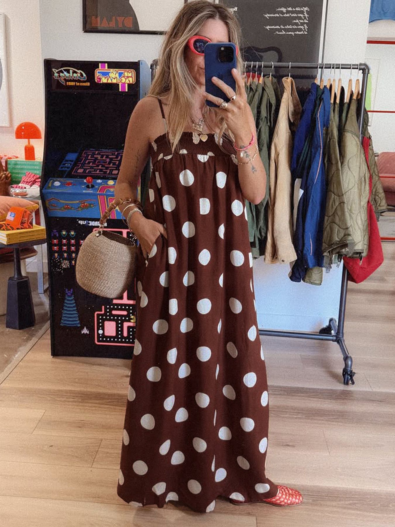 D5384 Polk Dot Strapless Maxi Dress