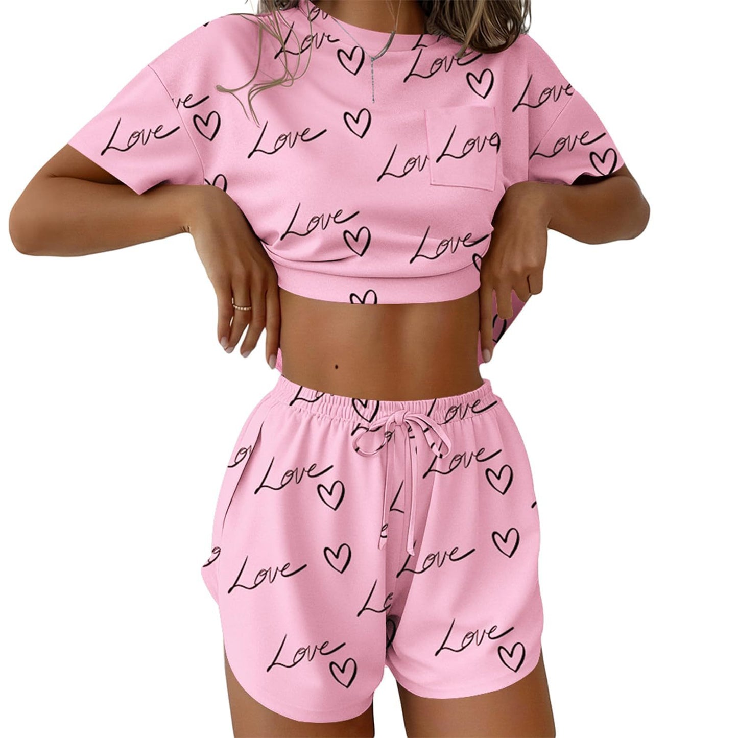 D5386 Leopard Print Short Sleeve Pajamas Set