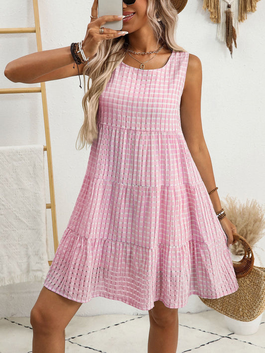 D5460 Sleeveless Checked Mini Dress