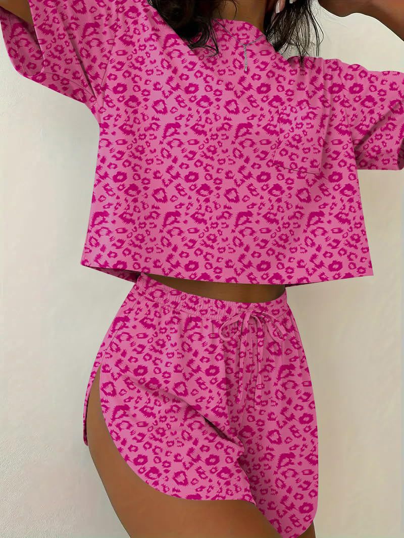 D5386 Leopard Print Short Sleeve Pajamas Set
