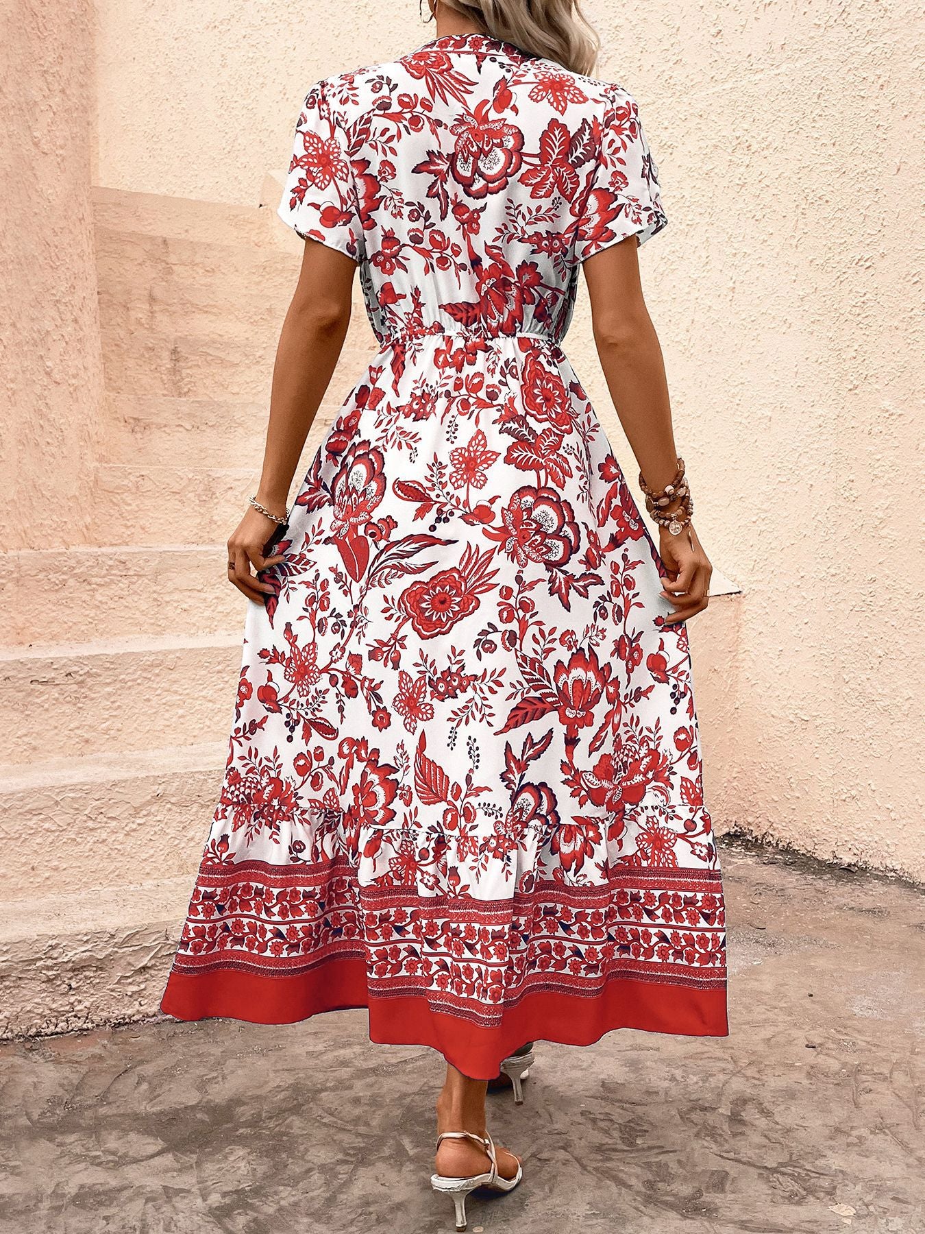 D5425 Summer Boho Retro Blue Floral Long Dress
