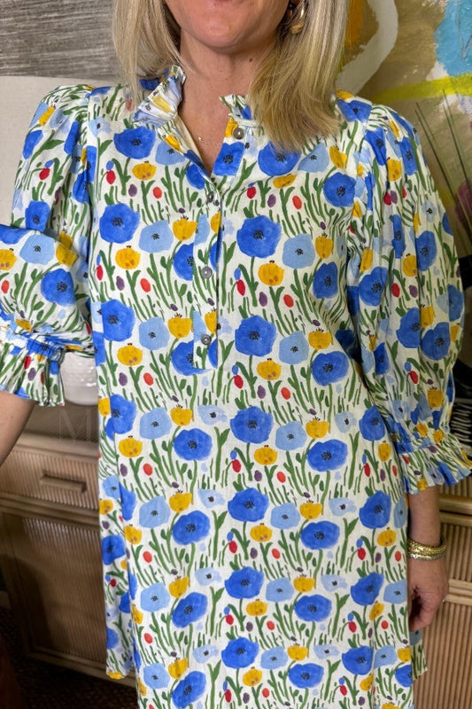 D5452 Puff Sleeve Floral Mini Dress