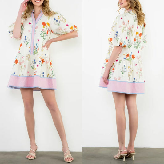 D5463 Summer Floral Print Mini Dress
