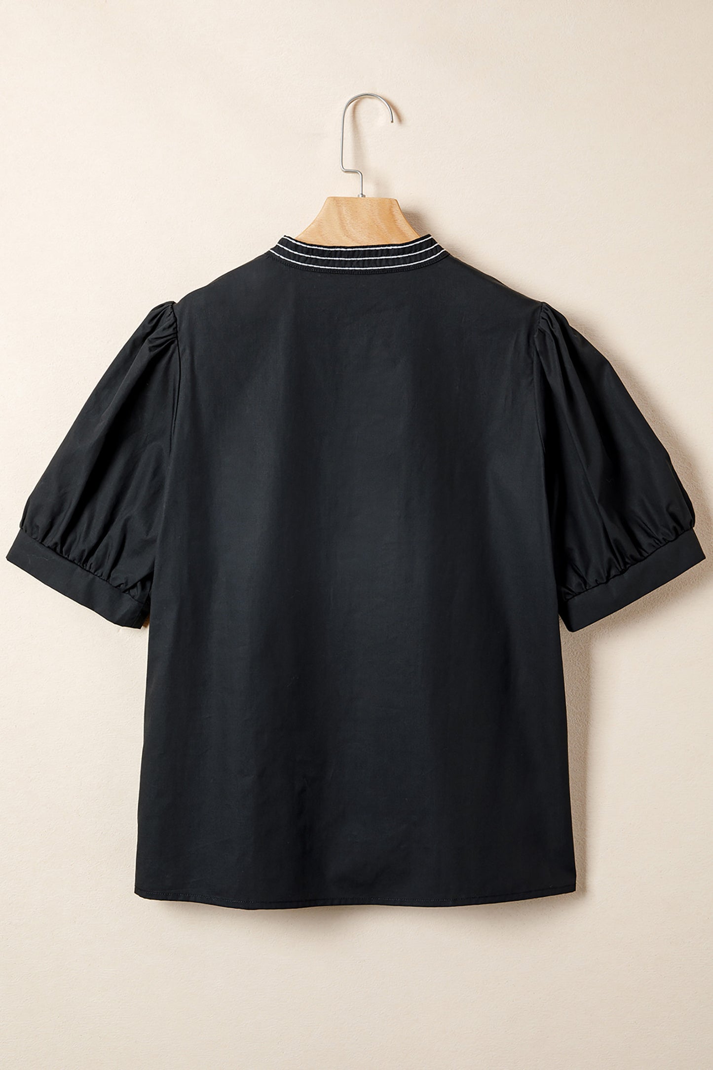 R1172 Black Puff Sleeve Embroidered Blouse