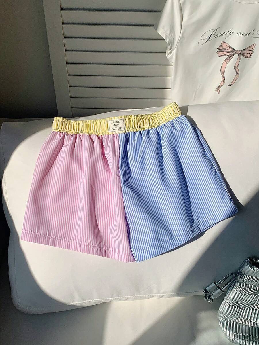 R1226 Stripe Patchwork Shorts Loose Casual Home Breathable Pajamas Pants