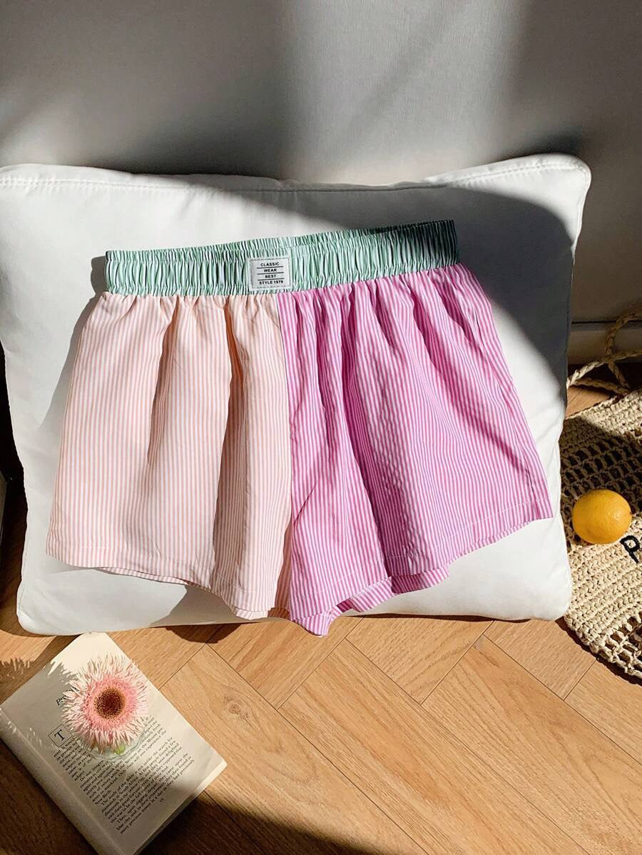 R1226 Stripe Patchwork Shorts Loose Casual Home Breathable Pajamas Pants