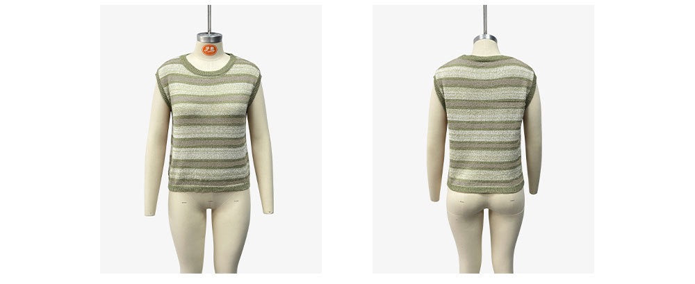 R1217 Short Sleeve Stripe Color  Knitted Top