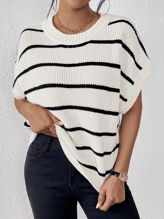 R1254 Bat Sleeve Striped Sweater Top