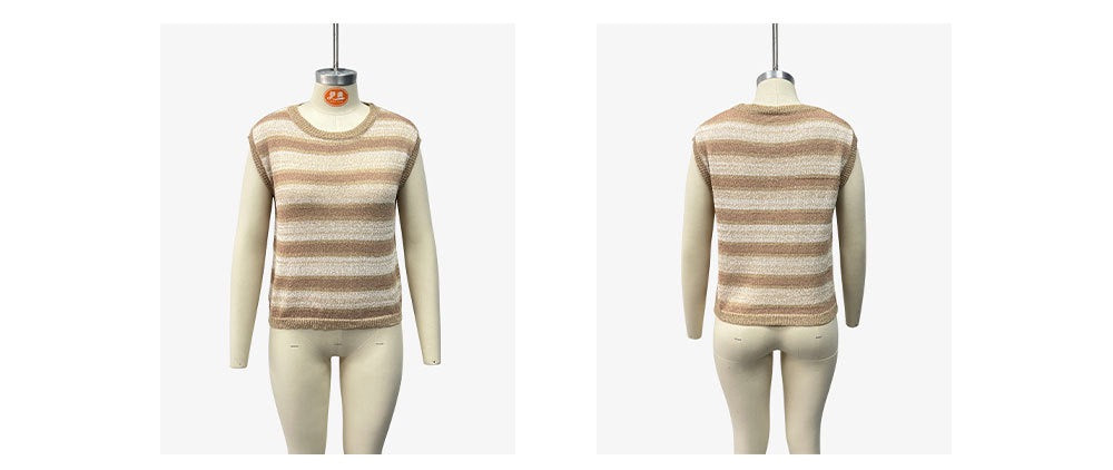 R1217 Short Sleeve Stripe Color  Knitted Top